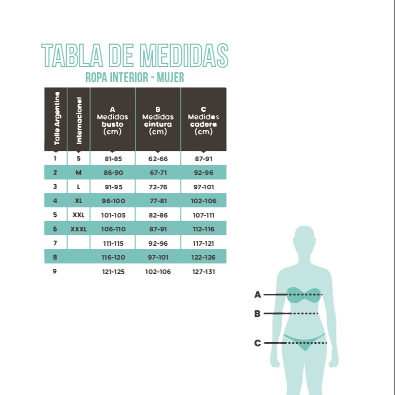 Body Tul Busto Forrado Tabla de medidas