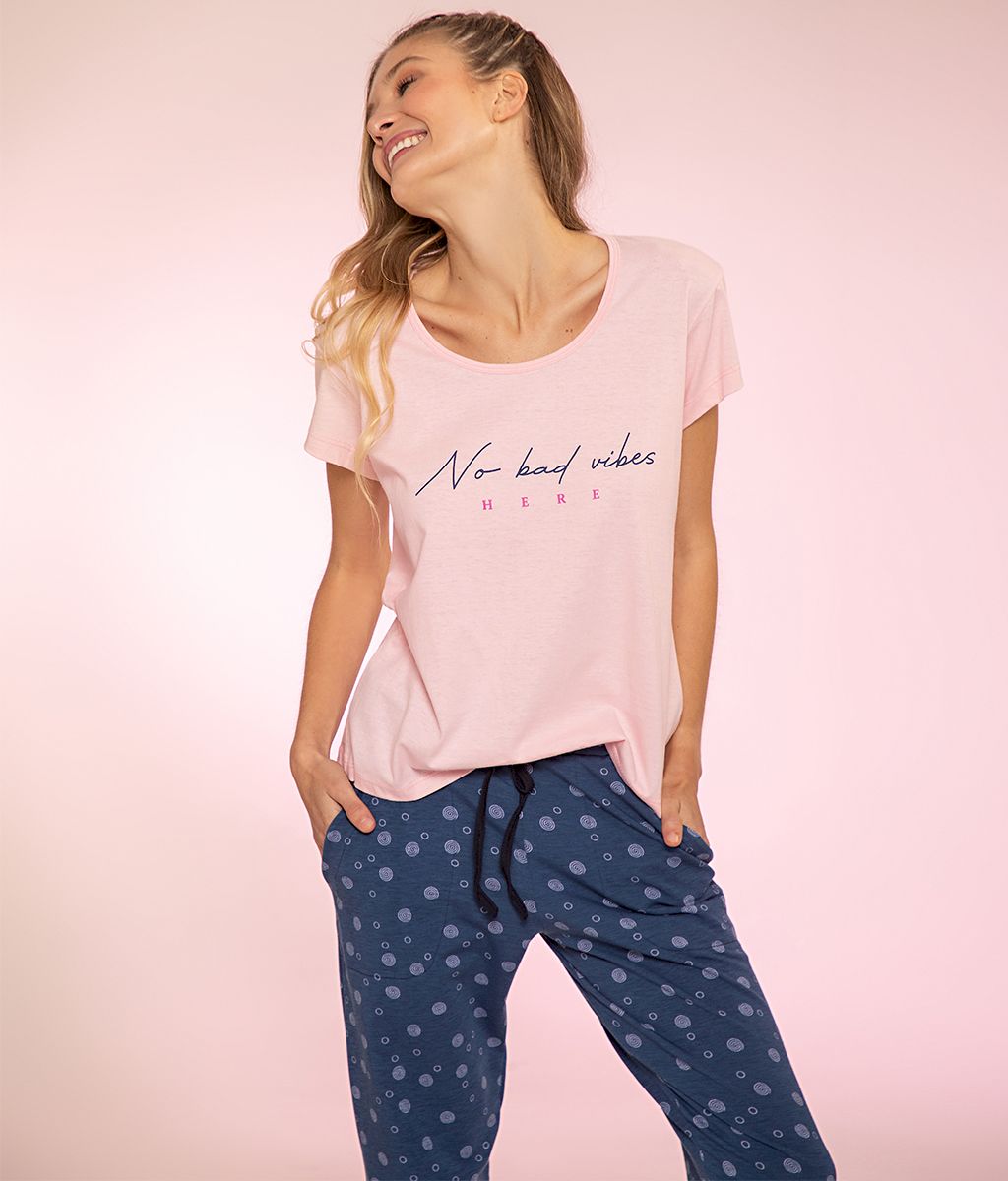 Pijama NOT BAD VIBES SS - Florcitas