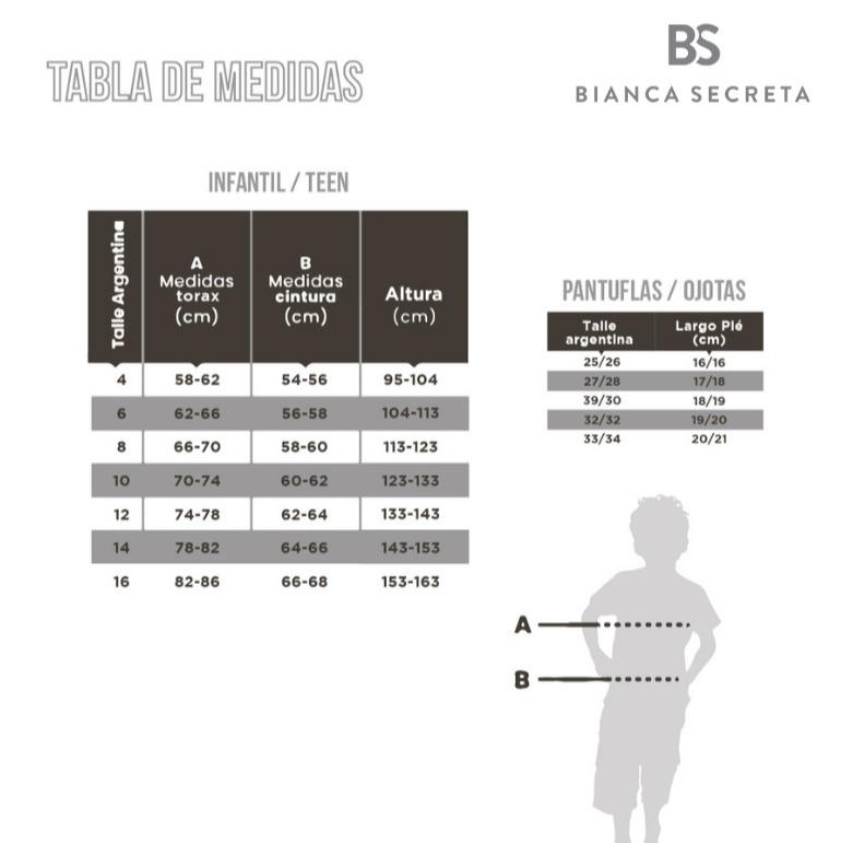 Botita Corderito Infantil AW Tabla de medidas