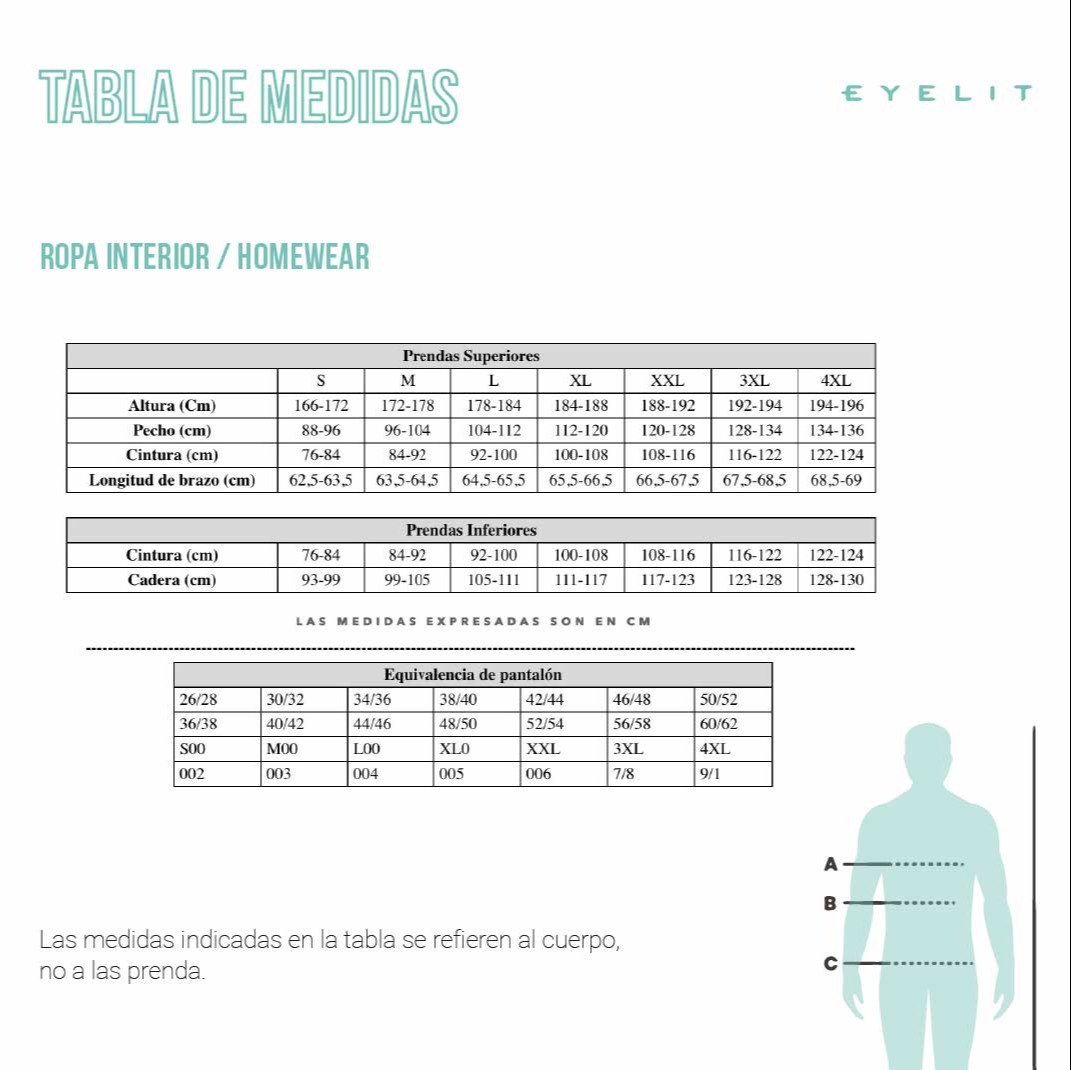 Bóxer Seamless Rayado Tabla de medidas