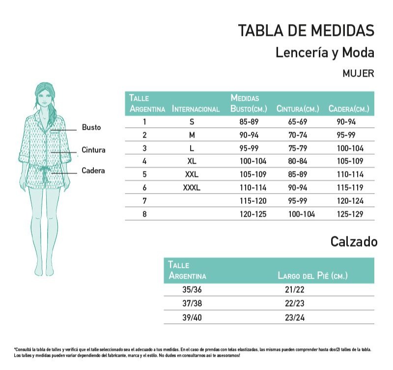 Camisón ROSE Súper plus size PV Tabla de medidas