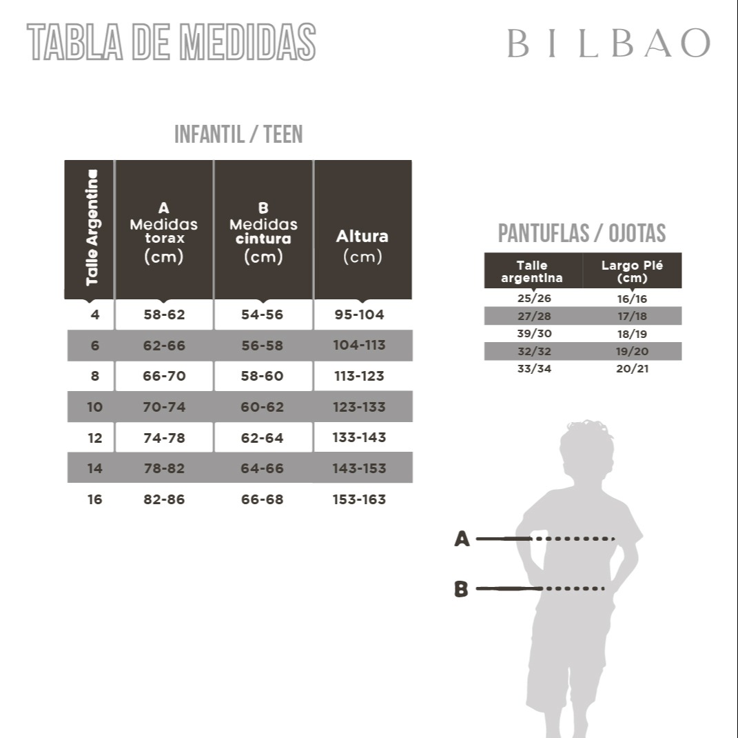 Pijama FÚTBOL SS Tabla de medidas