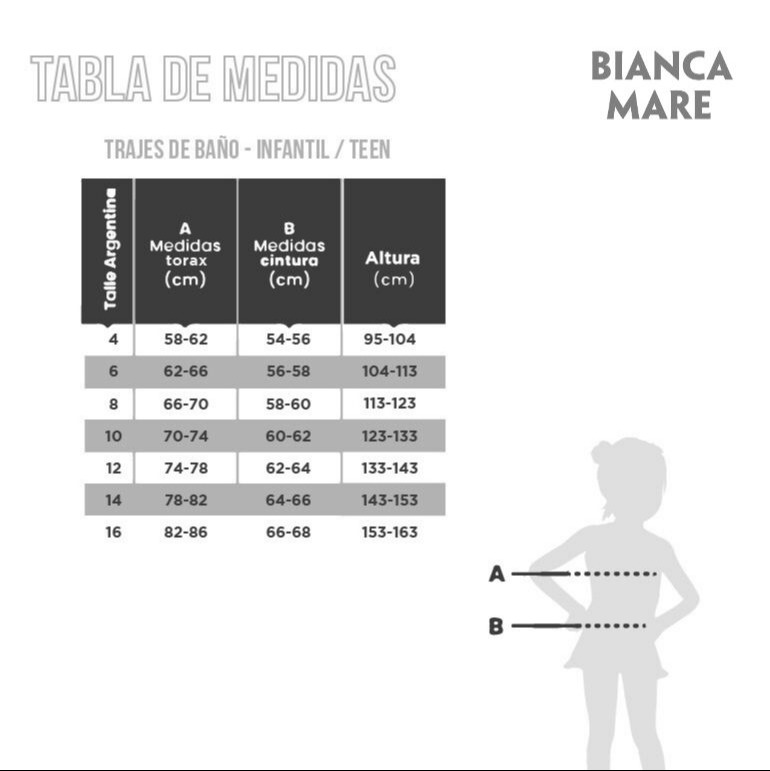 Enteriza Infantil Flores Extra SS Tabla de medidas